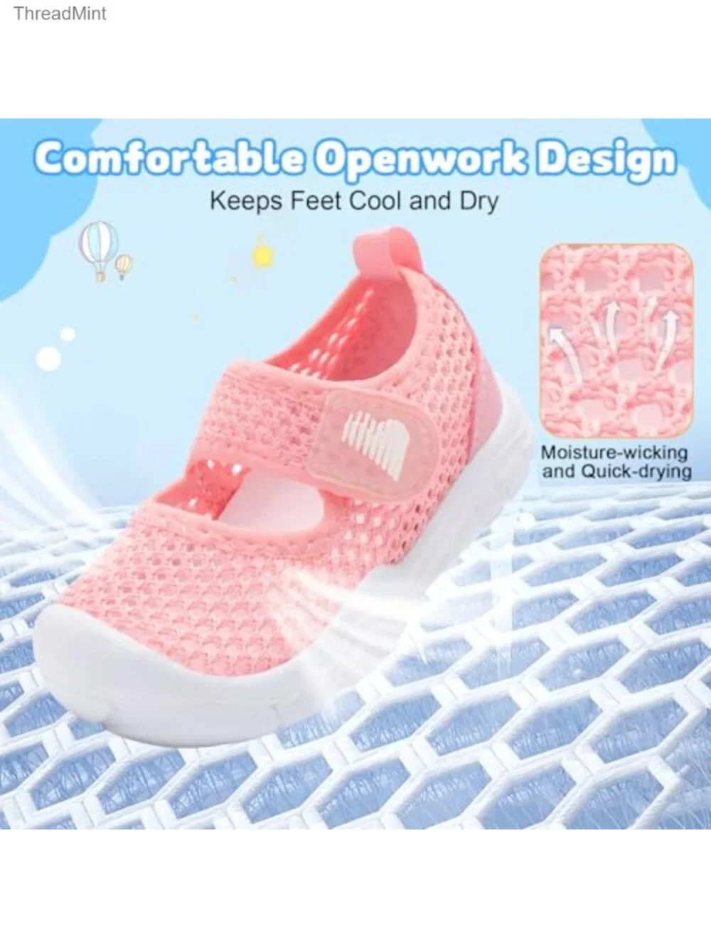 Toddler Water Shoes with Hook & Loop Straps, Non-Slip EVA Sole